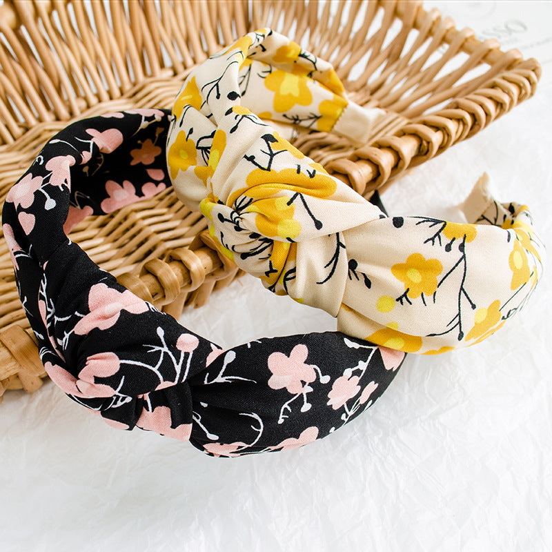 French face wash headband female European and American ethnic style knotted head buckle small floral fabric wide-brimmed headband hair cave female