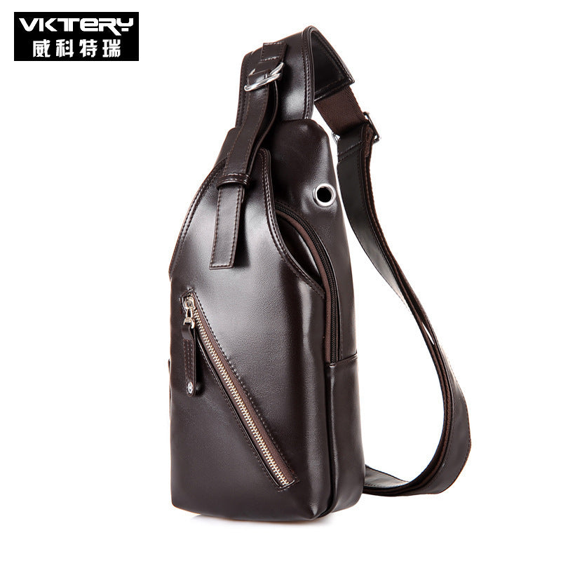 Vicoteri PU leather men's chest bag fashion Korean version multifunctional men's chest bag business retro men's chest bag 