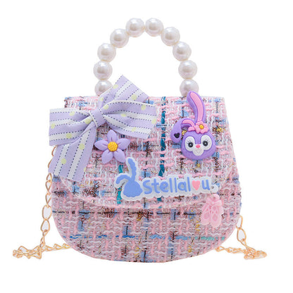 New style children's bag cute bow shoulder bag fashion pearl handbag cartoon chain crossbody bag wholesale