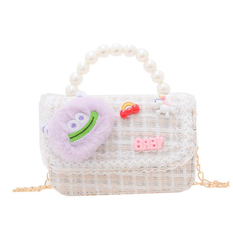 New style children's shoulder bag fashion pearl handbag cartoon cute girl coin crossbody bag wholesale