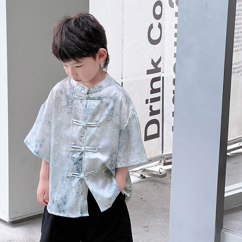 Children's summer clothes boys Hanfu short-sleeved boys new Chinese loose Tang suit 2024 summer new Chinese style tops