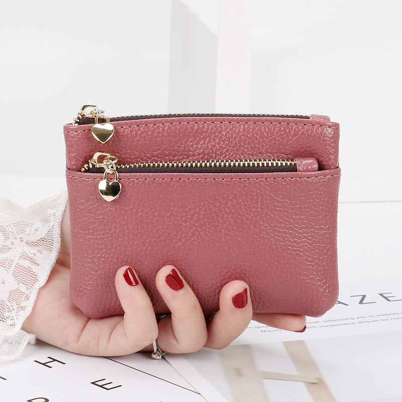 Genuine leather coin purse women's short small wallet soft leather driver's license clutch fashionable zipper coin bag card holder 