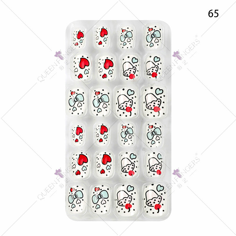 Manicure children's finished nail pieces 24 pieces of adhesive Christmas cartoon bagged wearable color nail pieces nail stickers