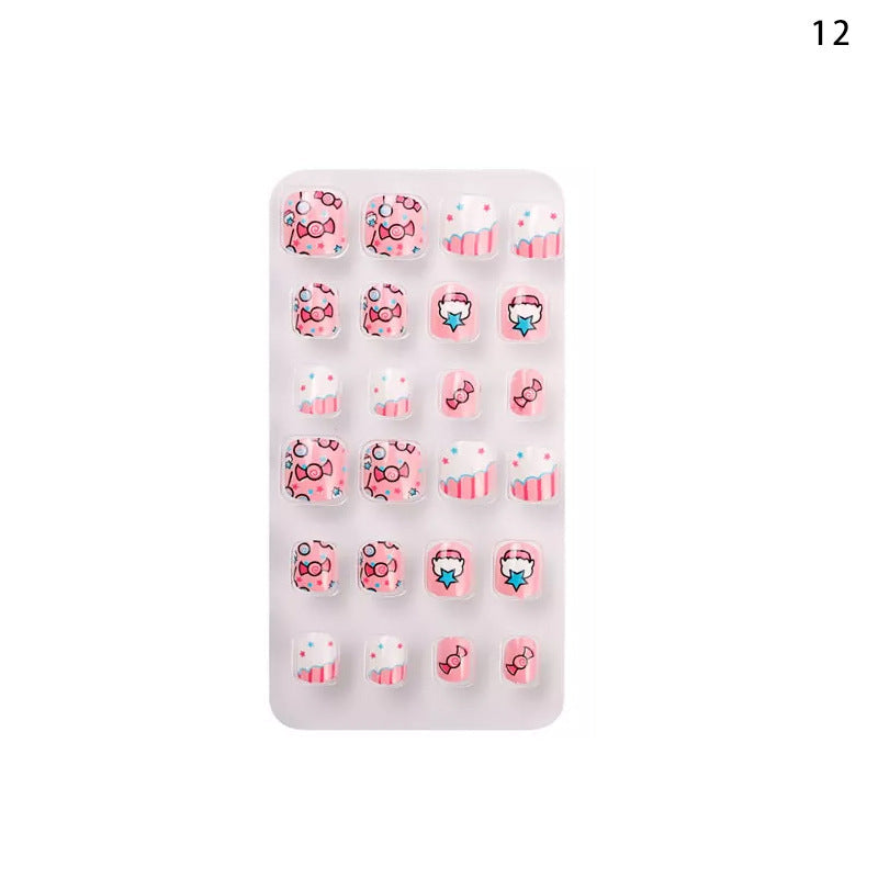 New children's nail tips 24 pieces cute children's nail tips butterfly love back adhesive wearable nail tips patch nail tips