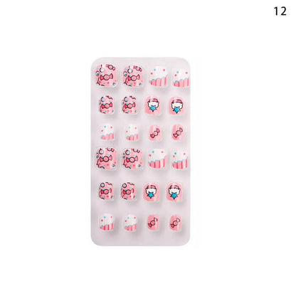 New children's nail tips 24 pieces cute children's nail tips butterfly love back adhesive wearable nail tips patch nail tips