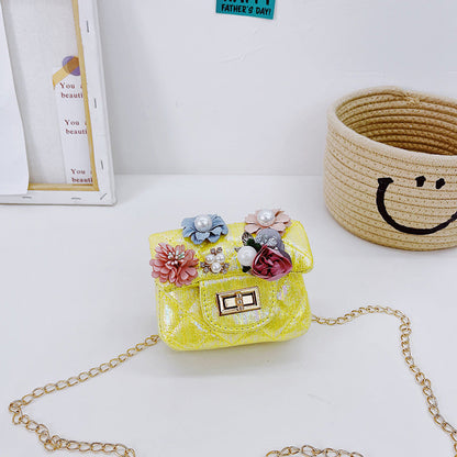 Korean fashion small square bag cartoon bunny pendant girl accessories bag shiny small square bag crossbody children's bag