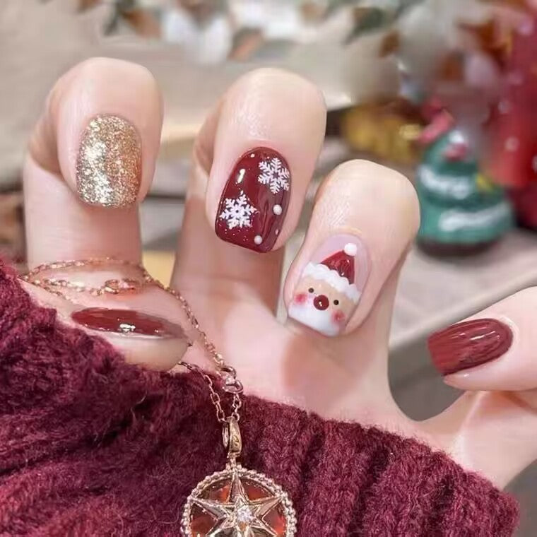 Christmas Manicure Wearable Nails Xiaohongshu ពេញនិយម ចុងឆ្នាំថ្មី ក្រចកដៃ លក់ដុំ បំណះក្រចកសិប្បនិម្មិត