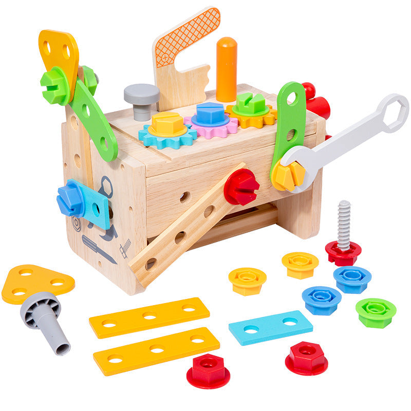 Children's wooden screw repair tool table early childhood education versatile disassembly and assembly of nuts portable tool basket educational toys