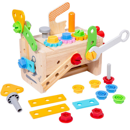 Children's wooden screw repair tool table early childhood education versatile disassembly and assembly of nuts portable tool basket educational toys