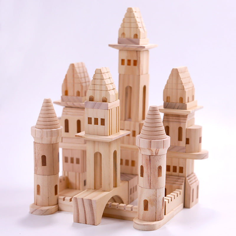 Wooden children's log color castle building blocks stacking parent-child building toys shape recognition educational toys