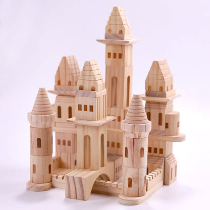 Wooden children's log color castle building blocks stacking parent-child building toys shape recognition educational toys