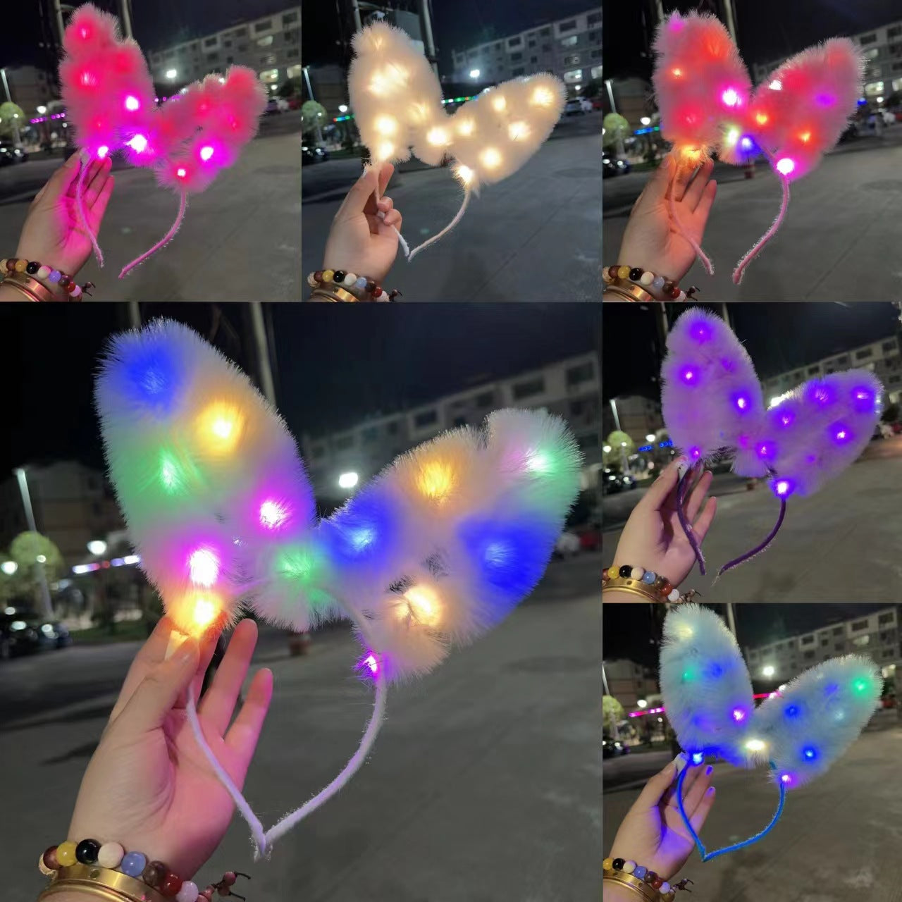 New 14-light feather rabbit ear headband furry rabbit headband flash headdress fairy luminous hairpin stall toy