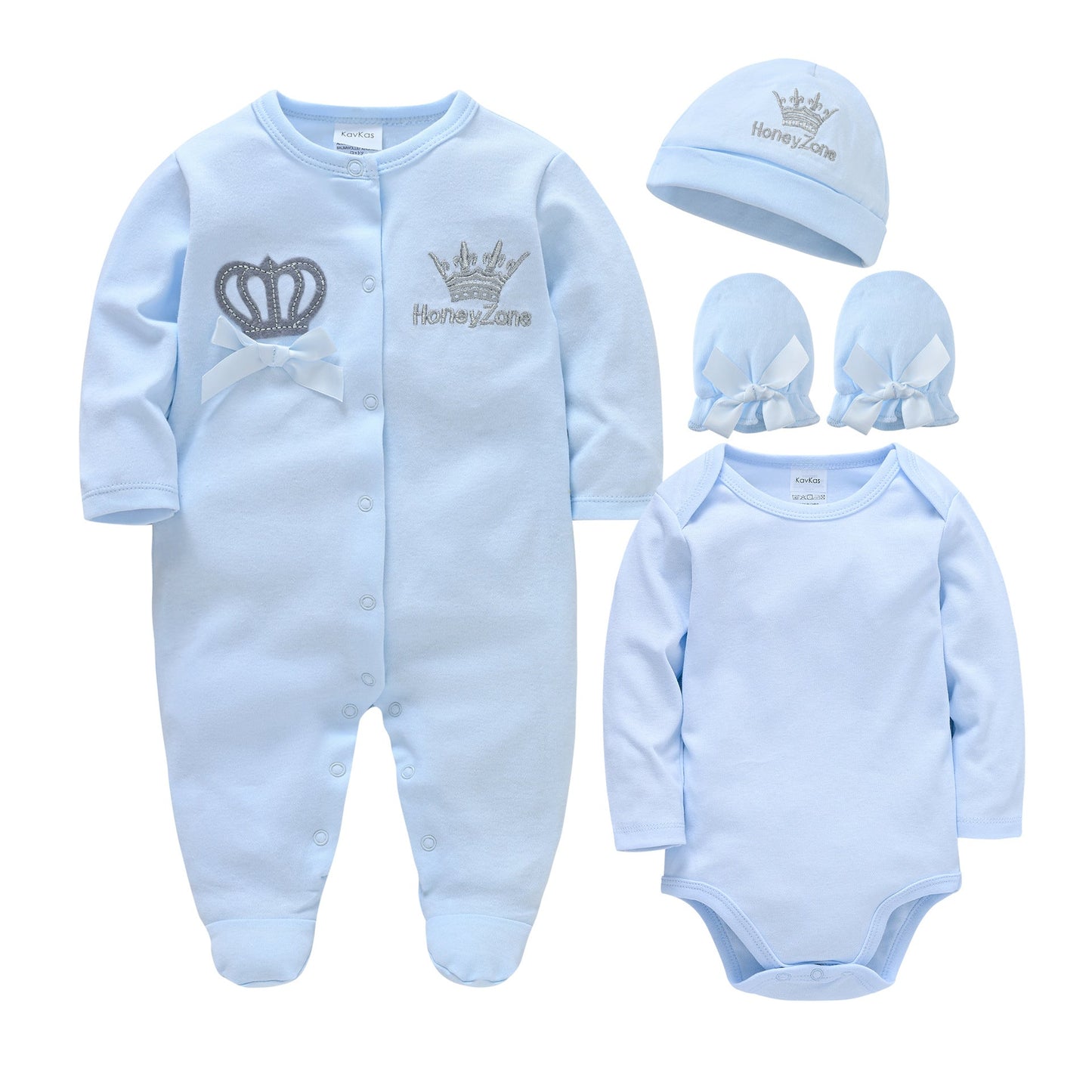 Cross-border Korean version of children's jumpsuit four-piece set long sleeve with hat baby clothes girl baby jumpsuit wholesale