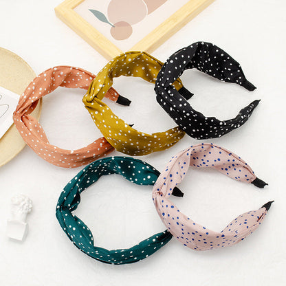 Korean style simple temperament headband women's polka dot cross knotted head buckle cartoon cloth hairpin Korean style headband hair cave