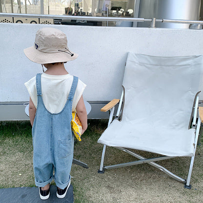 Children's clothing children's denim overalls 2024 summer new boys and girls baby fashionable loose casual jumpsuit trend