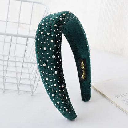 New French headband for women European and American retro diamond-studded sponge flat head buckle solid color fabric wide-brimmed headband hair cave for women