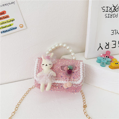 New style children's bag fashion pearl handbag cartoon doll shoulder bag girls chain crossbody bag wholesale 