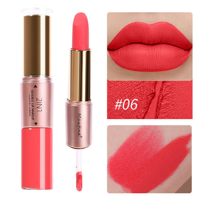 Cross-border cosmetics MAXFINE two-in-one lipstick set wholesale foreign trade non-stick cup matte no logo factory