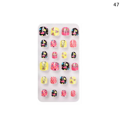 Zhifei nail art children's finished nail pieces 24 pieces bag cartoon lines wearable finished nail art children's patches