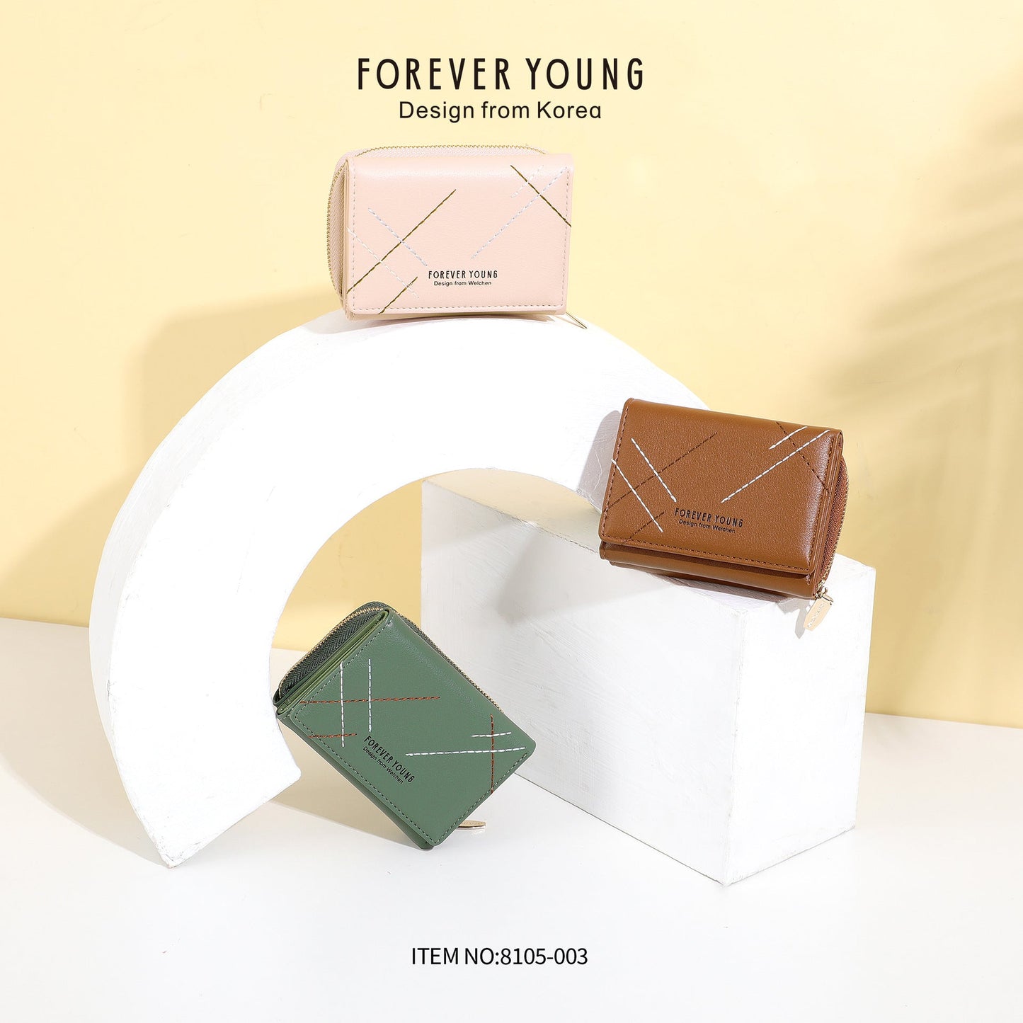 forever young wallet women's short PU high-end tri-fold coin purse cross-border multi-card slot bag 