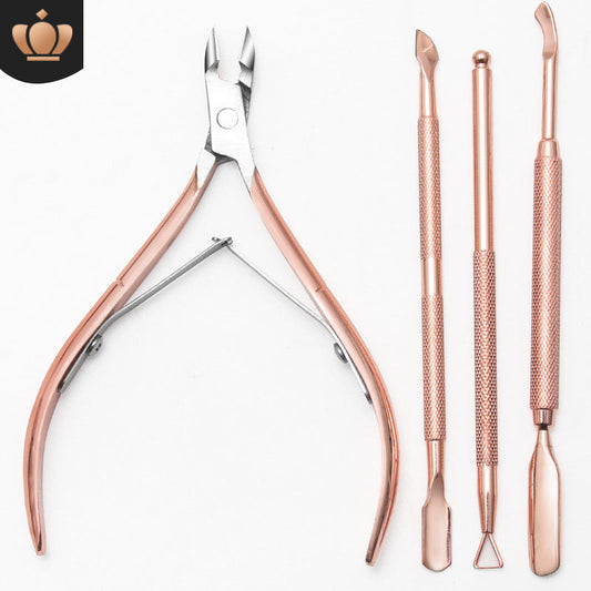 Stainless steel cuticle scissors set rose gold nail polish remover steel push nail art tool cuticle pliers double head dual use nail polish remover