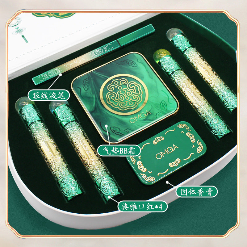 Live OA Graceful and Elegant Seven-piece Makeup National Trend Gift Box Eyeliner Pen Lipstick Air Cushion Balm Qixi Gift 