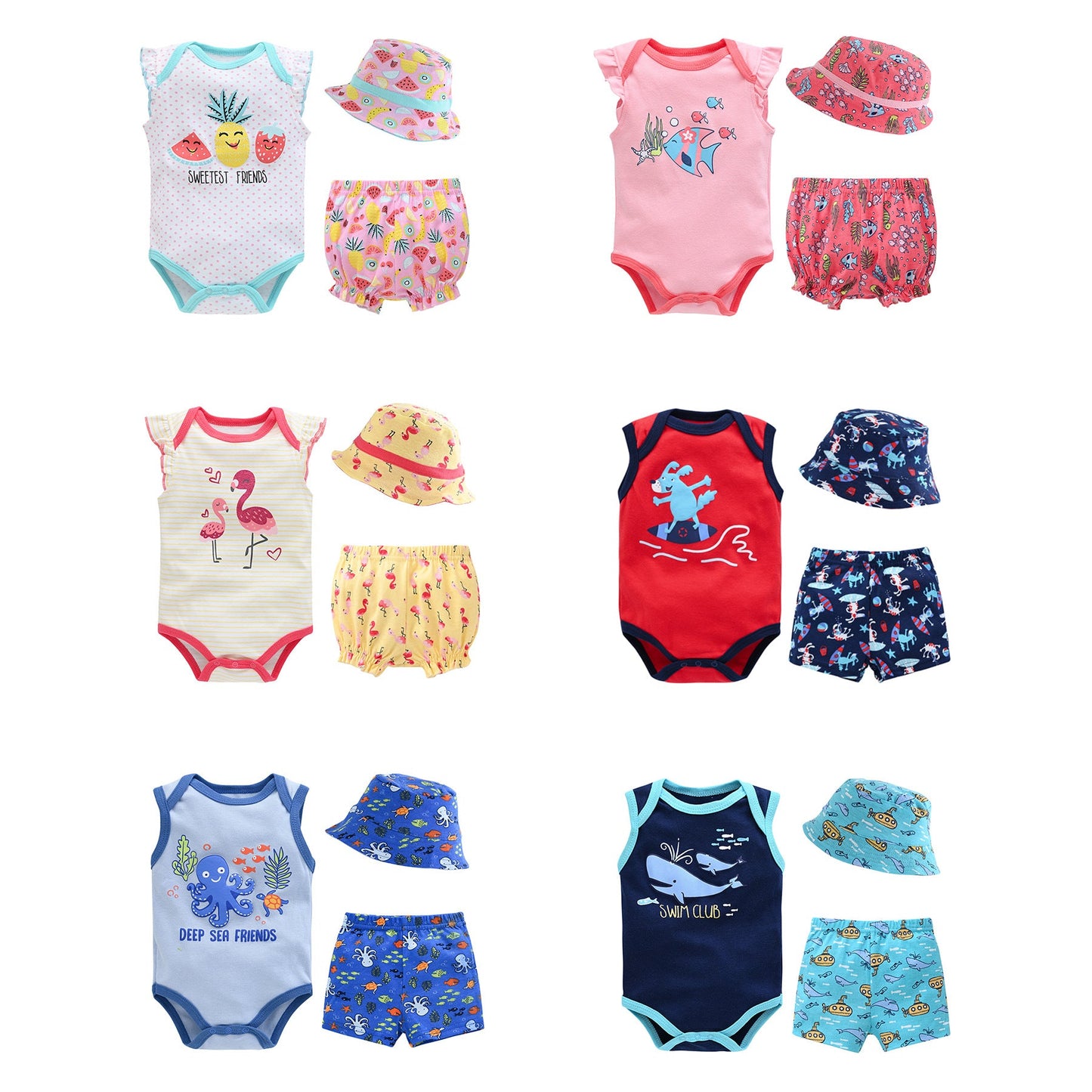 Baby suit three-piece set manufacturer 2024 summer new short-sleeved romper pants newborn clothes children's suit 