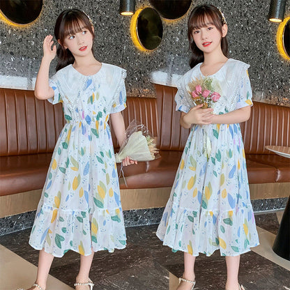 Children's summer dress new chiffon floral long skirt net celebrity beach skirt seaside holiday style Thailand lazy style