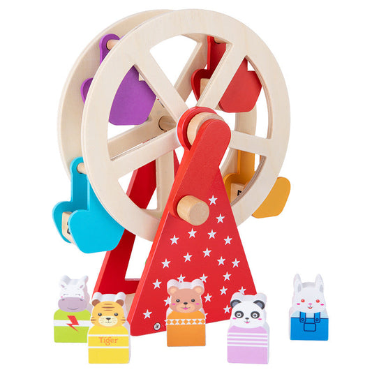 Wooden Animal Hand-cranked Ferris Wheel Baby Children's Educational Early Education Parent-child Interactive Play House Game Wooden Toy 