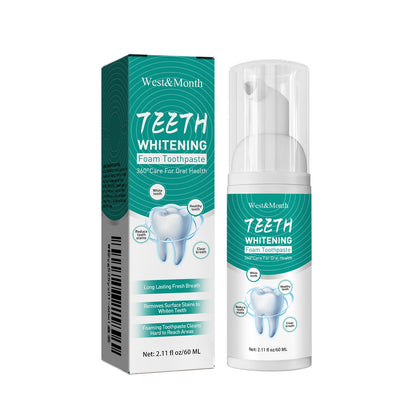 West&amp;Month Foam ថ្នាំដុសធ្មេញ Fresh Breath Whitening Toothpaste Anti-Cavity Oral Cleansing Tooth Stain ការពារអញ្ចាញធ្មេញ 