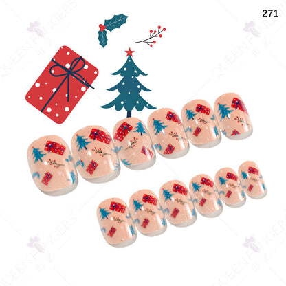 Christmas children's nail tips short wearable nail tips finished cute nail art children's nail art fake nail tips