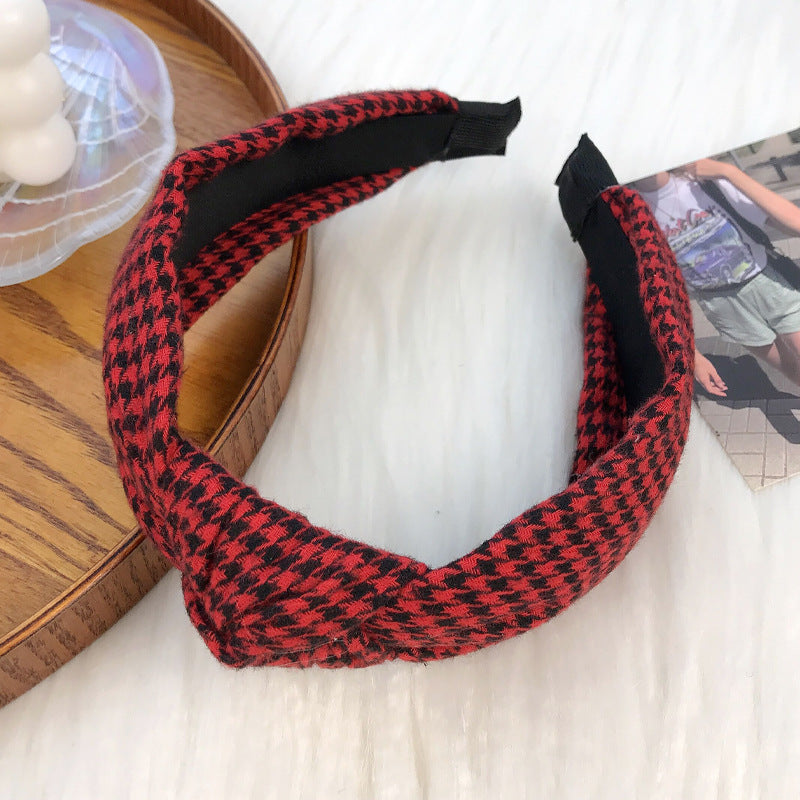 New Christmas series headband for women European and American ethnic style knotted head buckle red fabric plaid headband hair cave women