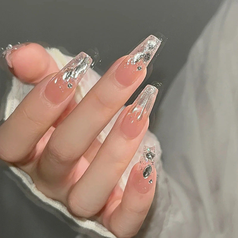 Internet celebrity wearable nail tips wholesale French simple ice transparent nail art finished product removable nail stickers jelly glue