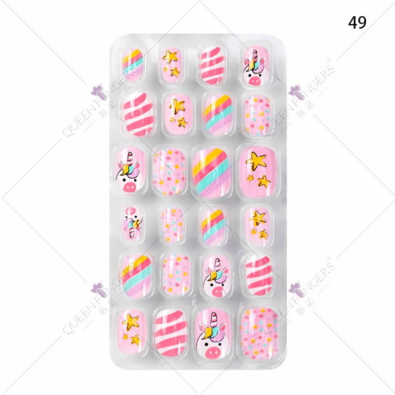 Manicure children's finished nail pieces 24 pieces of adhesive Christmas cartoon bagged wearable color nail pieces nail stickers