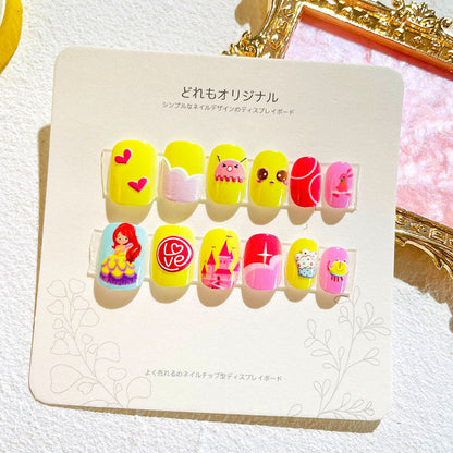 Children's nail stickers girls wear nails self-adhesive nail stickers cartoon cute princess false nail pieces embossed nail pieces