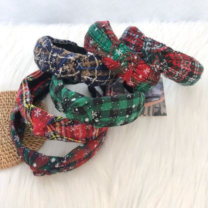 New Christmas series headband for women European and American ethnic style knotted head buckle red fabric plaid headband hair cave women