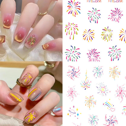 Internet celebrity fireworks stickers gentle white dreamy blooming light chasing fireworks armor stickers 2024 new nail decals