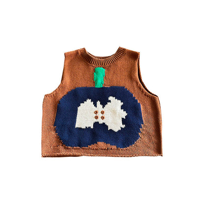 Korean children's clothing 2023 children's autumn new products cartoon knitted vest baby autumn and winter fashionable all-match line vest trend