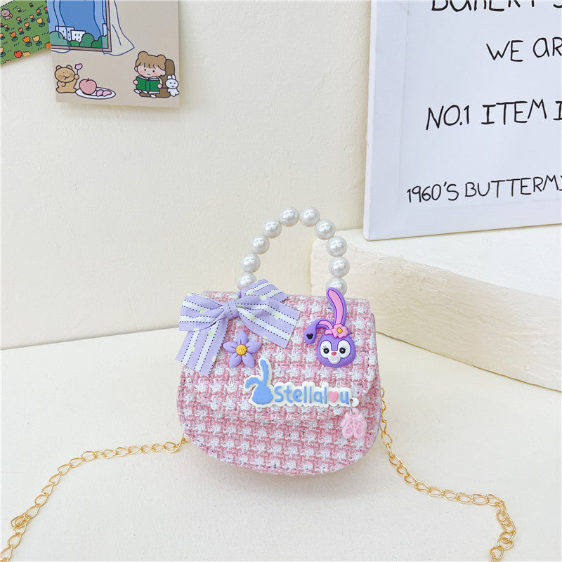 កាបូបកូនក្មេងថ្មី cute bow shoulder bag fashionable pearl handbag cartoon chain crossbody bag wholesale 