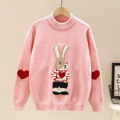 Girls' new winter sweater little rabbit cartoon pullover bottoming shirt outer wear elementary school students kindergarten knitted sweater