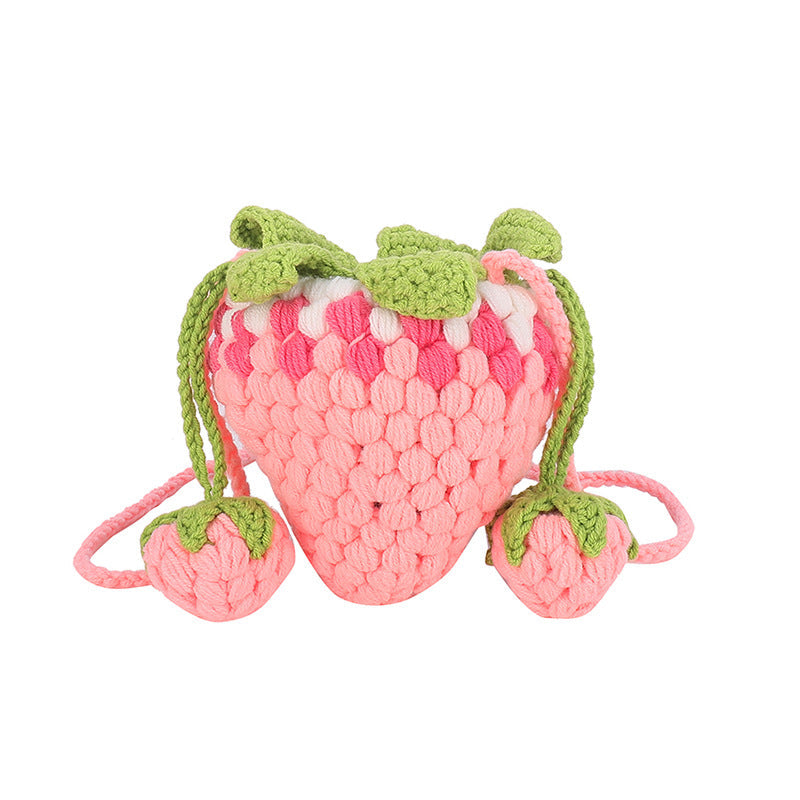 New style children's bag knitted cat smile strawberry bag fashion contrast color crossbody bag cute girl coin purse wholesale