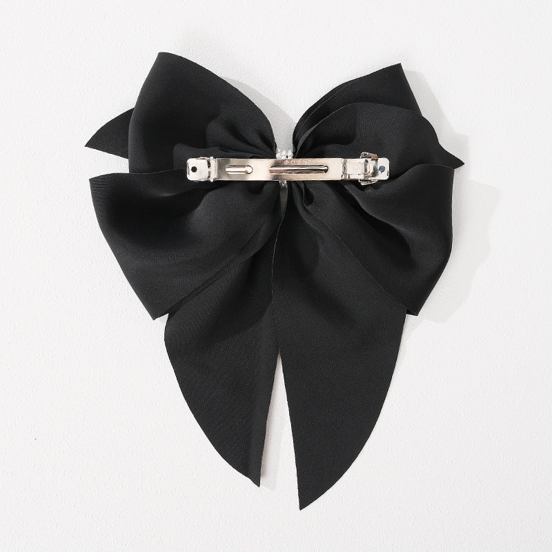 Cross-border new product bow satin hairpin female cute back of the head top clip spring clip hair accessories hairpin manufacturer wholesale