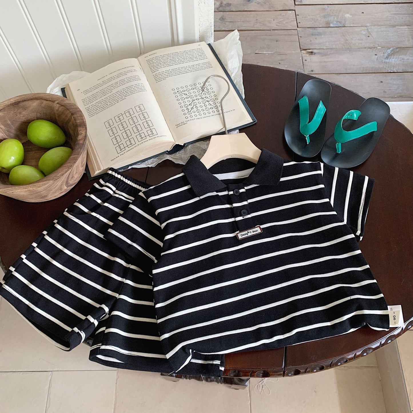 Children's suit Bangcheng 2024 summer new boy striped POLO shirt + shorts children's clothing two-piece suit trendy G0150