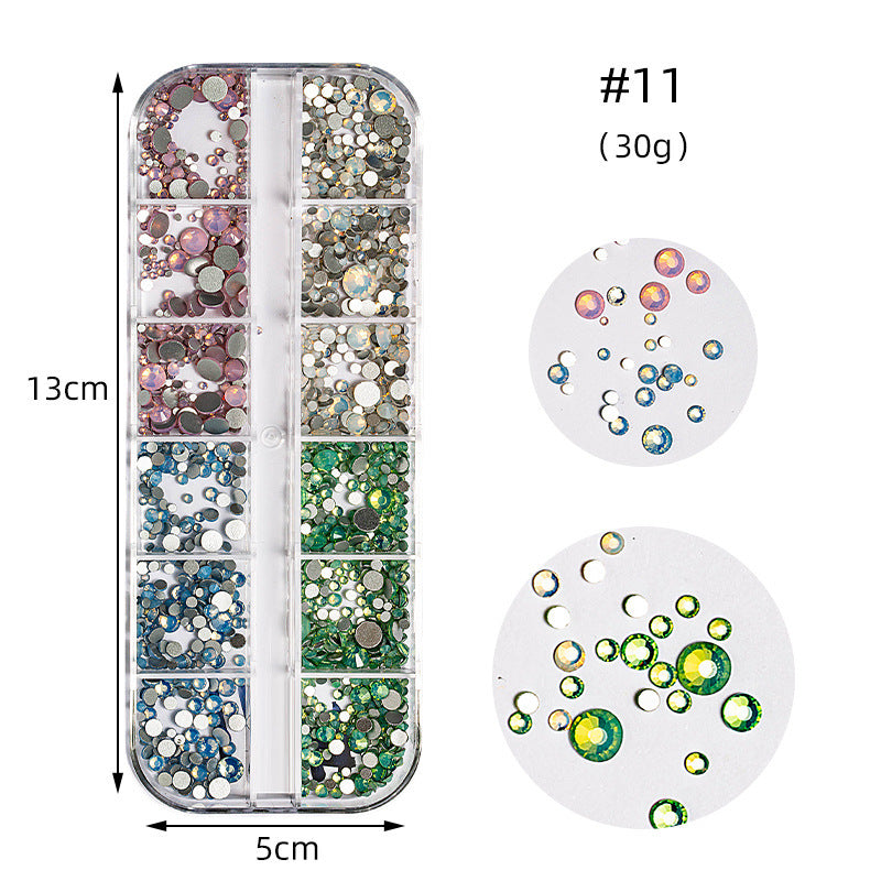 Zhifei nail art high silver flat bottom diamond 12 styles nail art fantasy color AB water diamond decoration shiny diamond long box