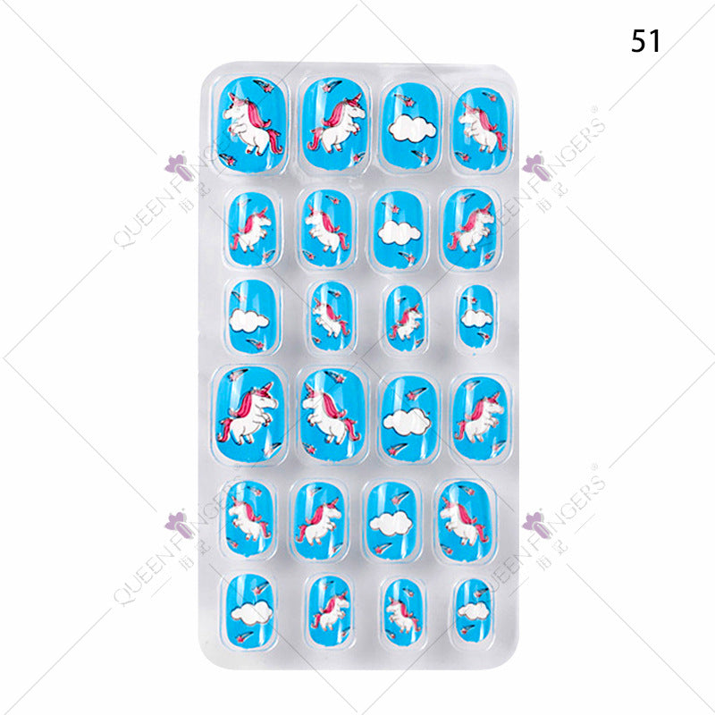 Manicure children's finished nail pieces 24 pieces of adhesive Christmas cartoon bagged wearable color nail pieces nail stickers