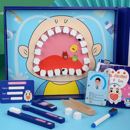 Children's wooden simulation house little dentist game baby brushing teeth tooth care puzzle early education little doctor toy