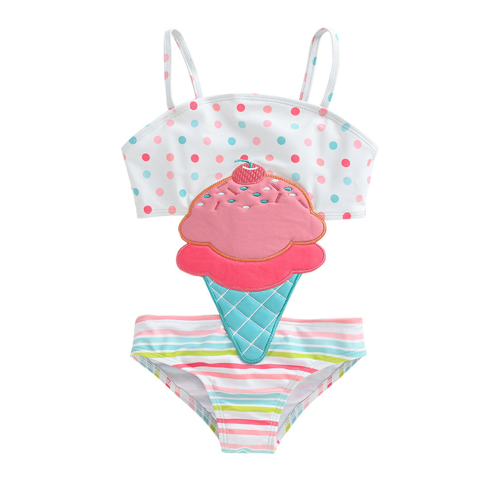 Factory new children's swimsuit one-piece girls cartoon swimsuit girls medium and large children quick-drying triangle hot spring swimsuit 