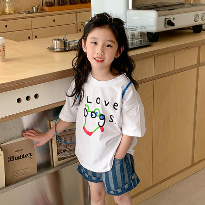 Korean children's clothing 2024 new small and medium-sized children's baby fashionable pure cotton half-sleeved girls cartoon short-sleeved T-shirt summer clothing