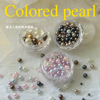 Nail jewelry diamond wholesale mermaid color pearl mixed baroque retro steamed pearl dark round beads