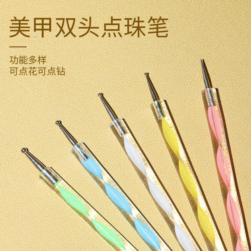 Cross-border nail art dot drill pen 5 nail ripple dot drill pen double-headed acrylic spiral rod dot flower needle dot flower pen